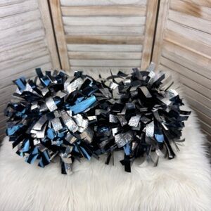 Metallic Navy Blue & Silver Holographic Varsity Chasse Cheer Pom Poms Set
